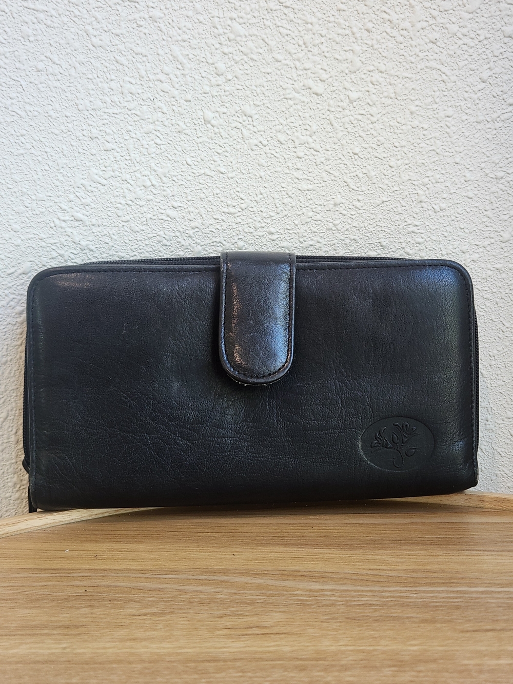 Buxton Black Leather Zip-Around Wallet with Snap Tab